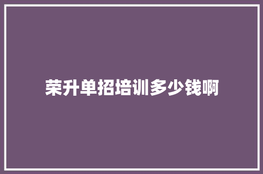荣升单招培训多少钱啊