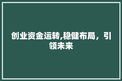 创业资金运转,稳健布局，引领未来