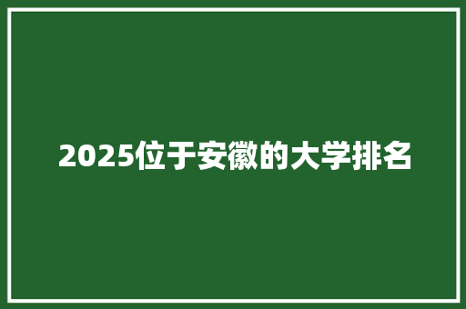 2025位于安徽的大学排名