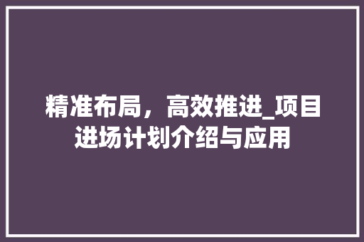 精准布局，高效推进_项目进场计划介绍与应用