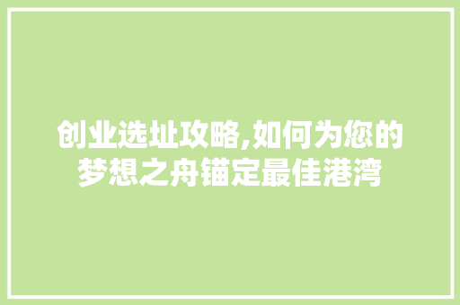 创业选址攻略,如何为您的梦想之舟锚定最佳港湾