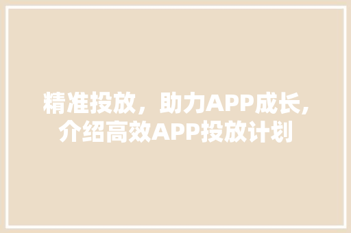 精准投放，助力APP成长,介绍高效APP投放计划
