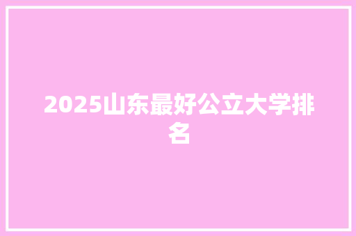 2025山东最好公立大学排名