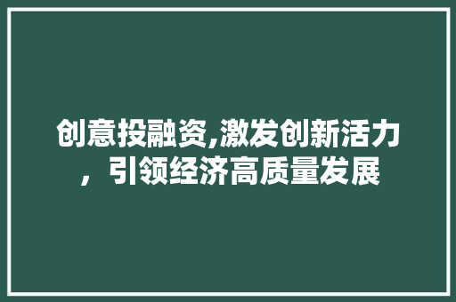创意投融资,激发创新活力，引领经济高质量发展