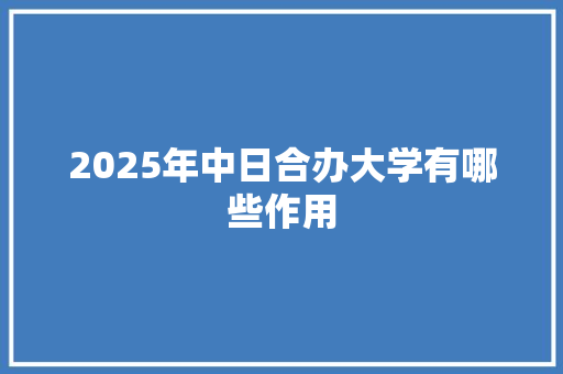 2025年中日合办大学有哪些作用