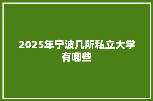 2025年宁波几所私立大学有哪些