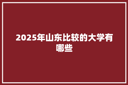 2025年山东比较的大学有哪些
