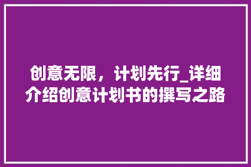 创意无限，计划先行_详细介绍创意计划书的撰写之路