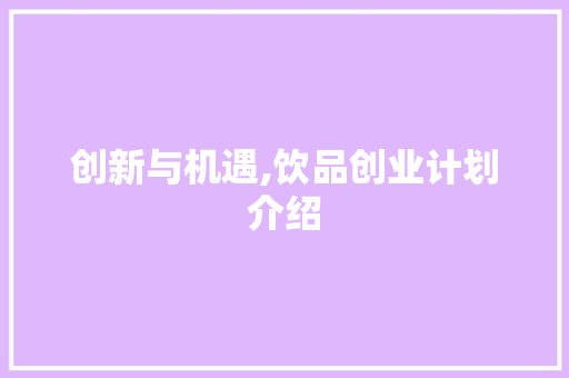 创新与机遇,饮品创业计划介绍