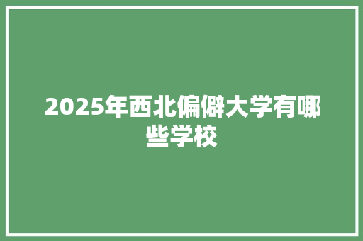 2025年西北偏僻大学有哪些学校