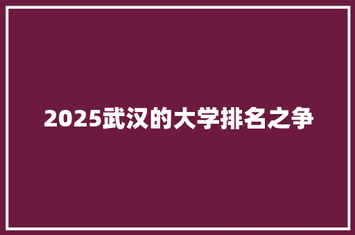 2025武汉的大学排名之争