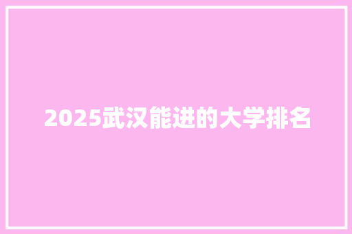 2025武汉能进的大学排名