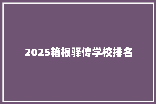 2025箱根驿传学校排名